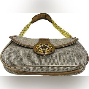 Elegant Brown and Bronze Herringbone Women's Bag